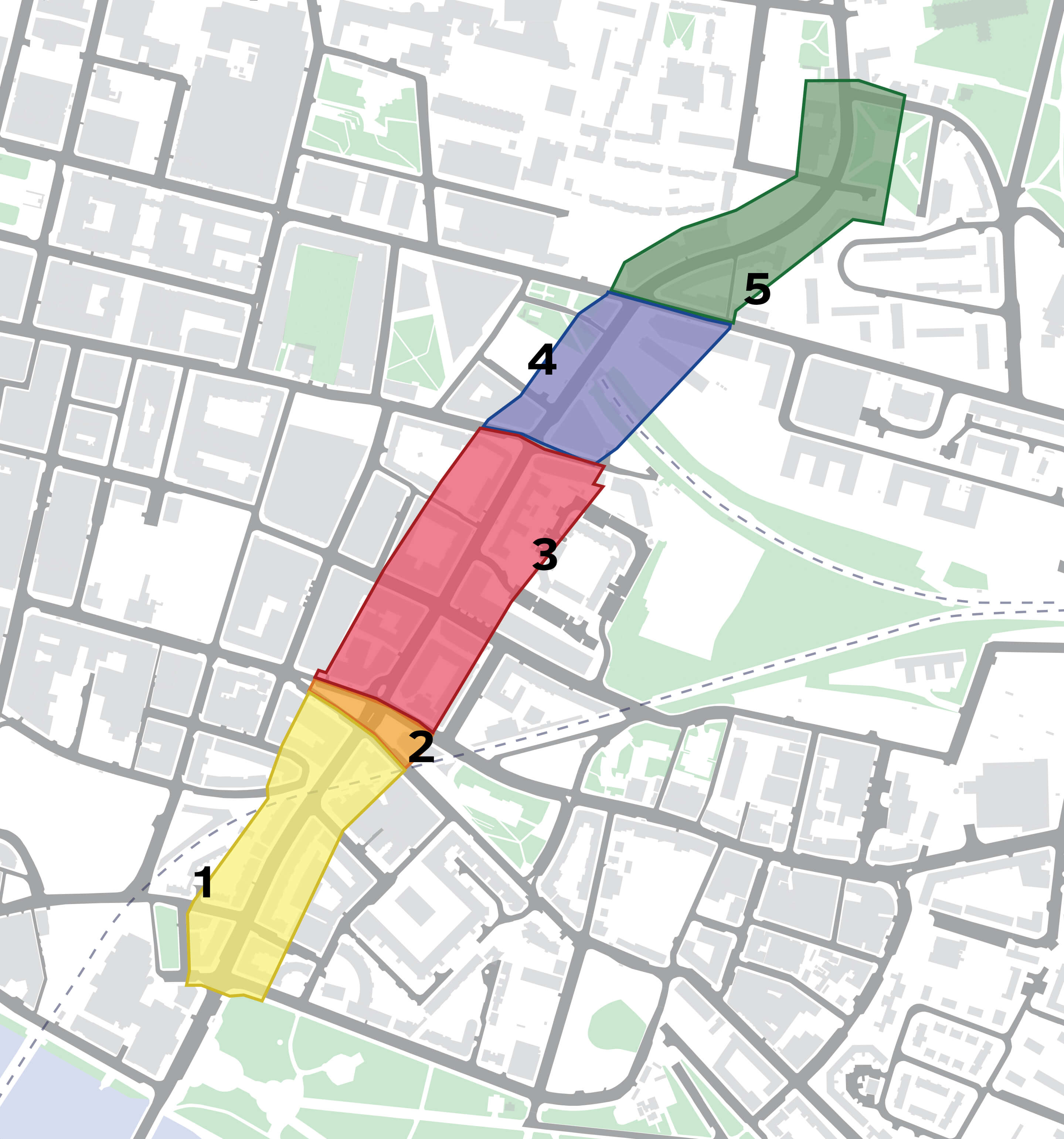 Map of Glasgow High Street, showing 5 key areas